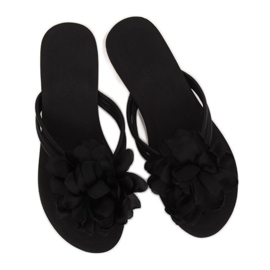 Chinelos pretos com uma flor CK103 preta 1