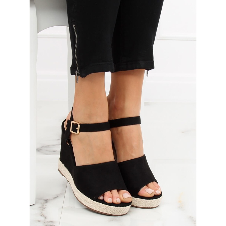 Sandálias pretas em uma cunha preta FD-5M14 preta preto 2