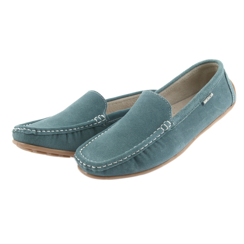 American Club Mocassins femininos, couro denim azul 3