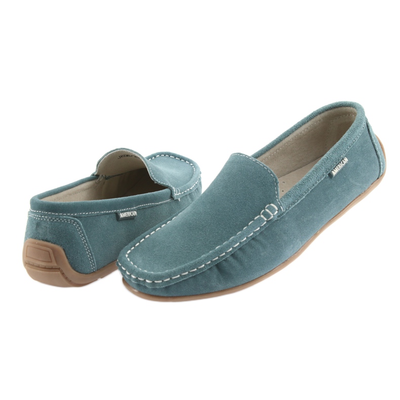 American Club Mocassins femininos, couro denim azul 4