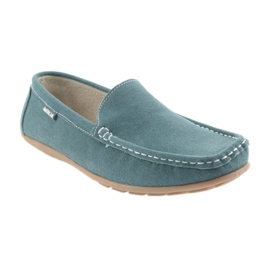 American Club Mocassins femininos, couro denim azul 1