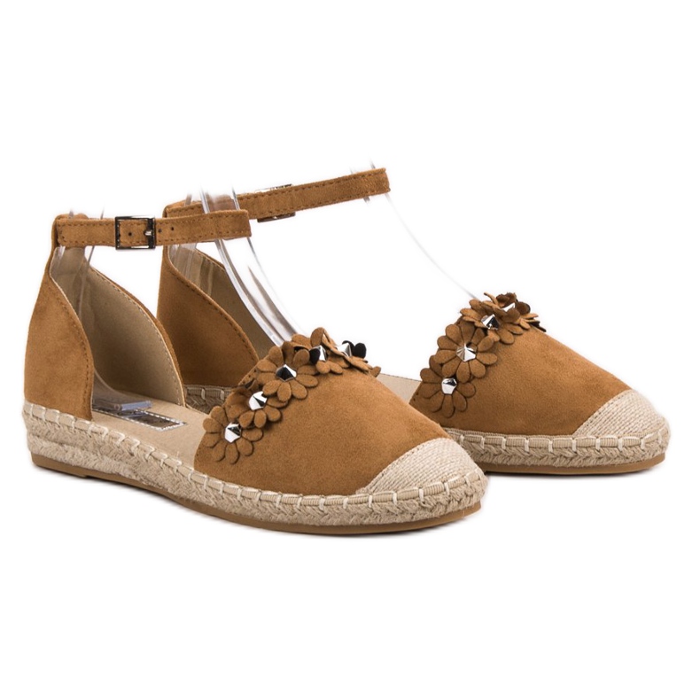 Best Shoes Alpercatas de camelo com flores marrom 1