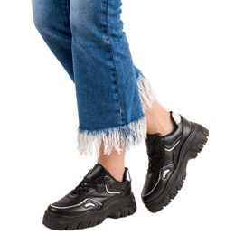 SHELOVET Tênis Pretos Com Efeito Holo 2