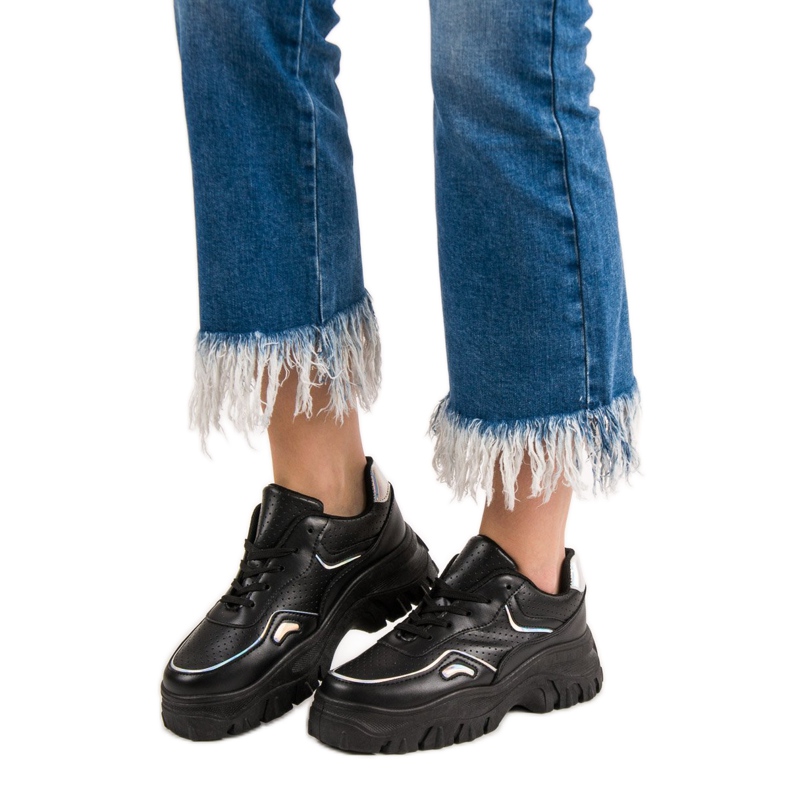 SHELOVET Tênis Pretos Com Efeito Holo 1