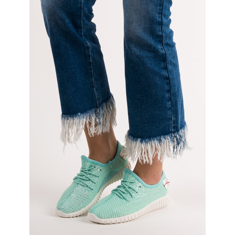 SHELOVET Sapatos de deslizar com lantejoulas verde 2