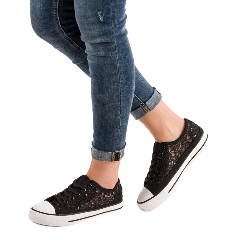 SHELOVET Tênis de renda preto 2