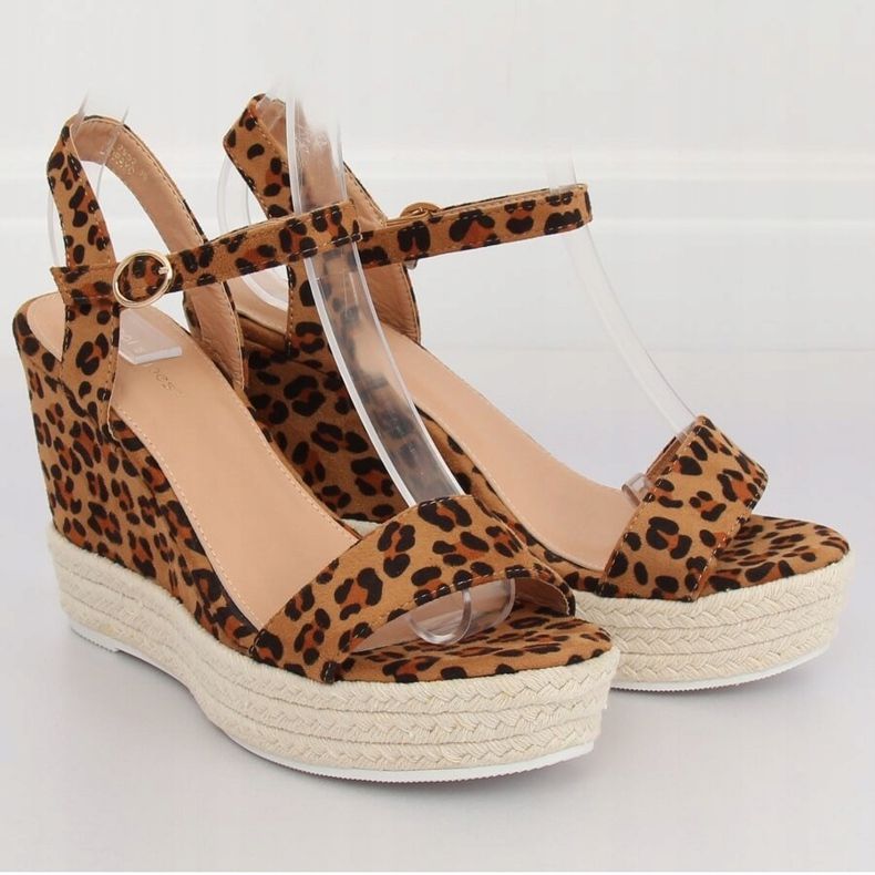 Sandálias com salto em cunha leopardo JS-2952 Leopard marrom 2