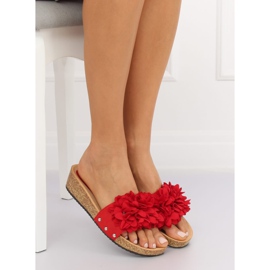 Red S63 Chinelos vermelhos com flores 1