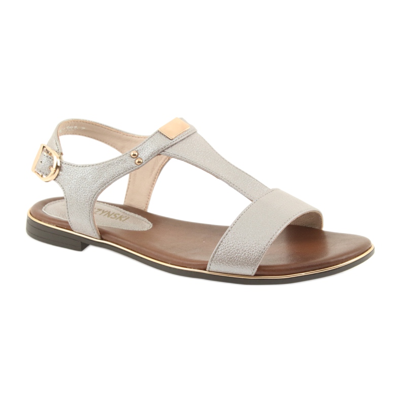 M.Daszyński Sandálias de salto plano Daszyński 1583 bege pérola castanho cinza 1