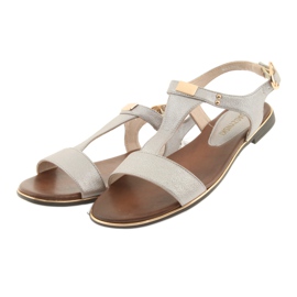 M.Daszyński Sandálias de salto plano Daszyński 1583 bege pérola marrom cinza 3