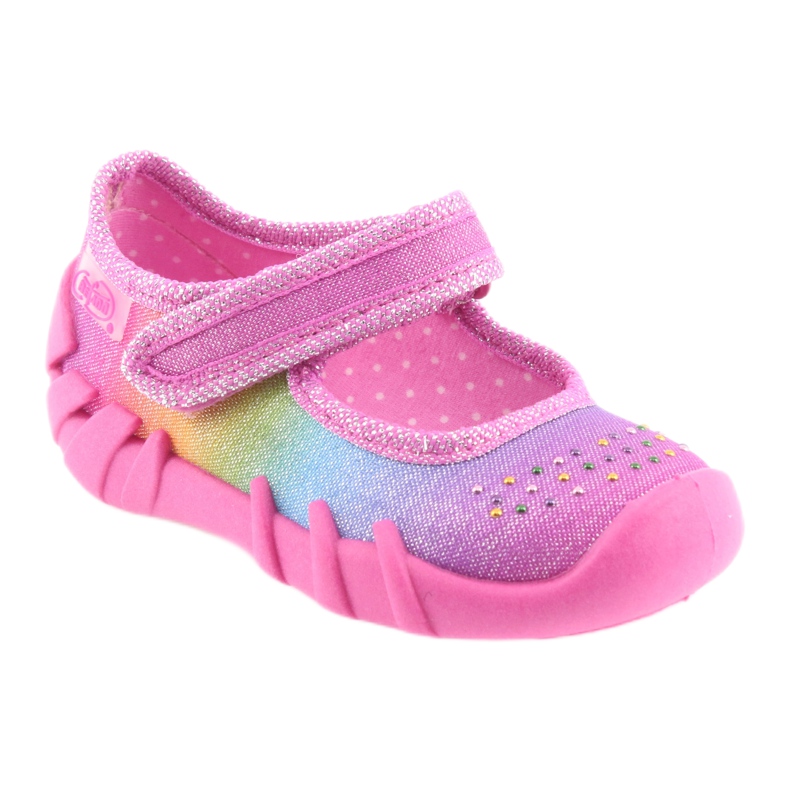 Chinelos infantis arco-íris Befado 109P183 rosa com zircões 1 Chinelos infantis arco-íris Befado 109P183 rosa com zircões 1