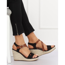 Black BL-360 Sandálias pretas de cunha preto 1