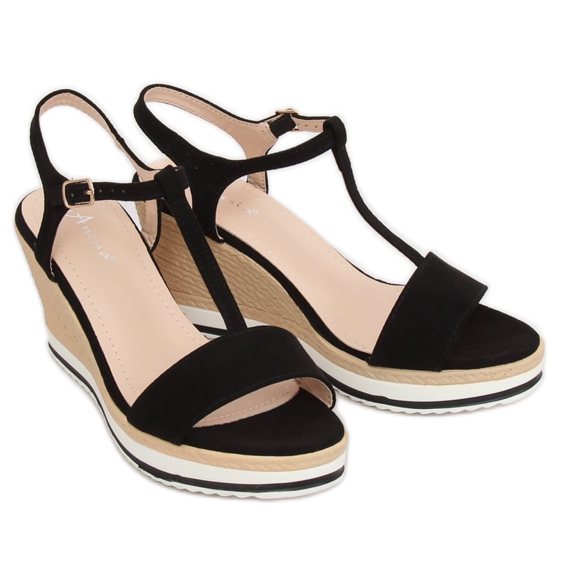 Sandálias pretas com salto em cunha H-59 Preto 2