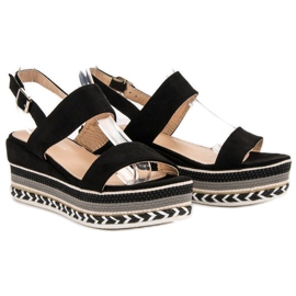 Primavera Sandálias Boho Wedge preto 1
