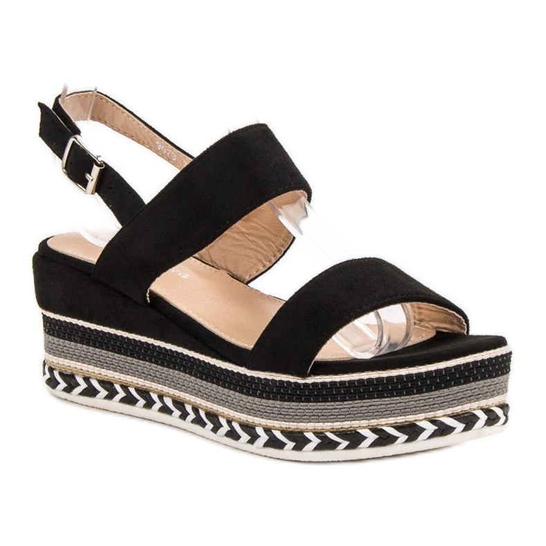 Primavera Sandálias Boho Wedge preto 2