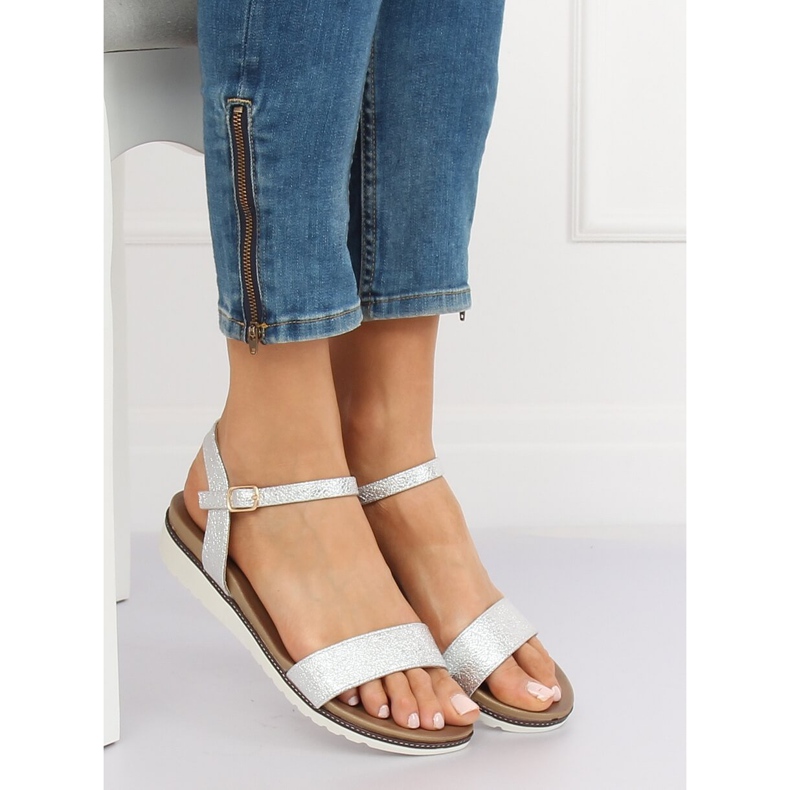 Sandálias femininas prateadas S18-33 prateadas cinza 1