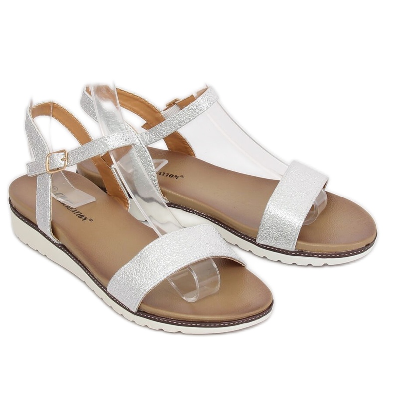 Sandálias femininas prateadas S18-33 prateadas cinza 2