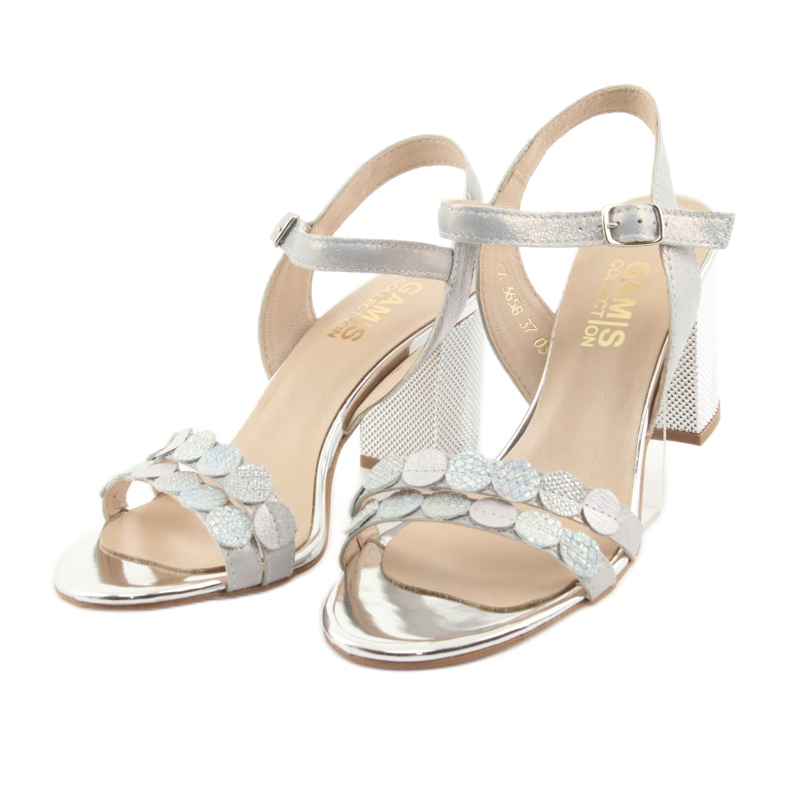Sandálias prateadas femininas Gamis 3658 azul cinza rosa 7