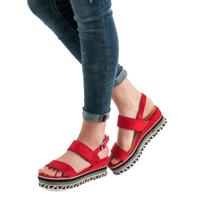 Primavera Sandálias Boho Wedge vermelho 1