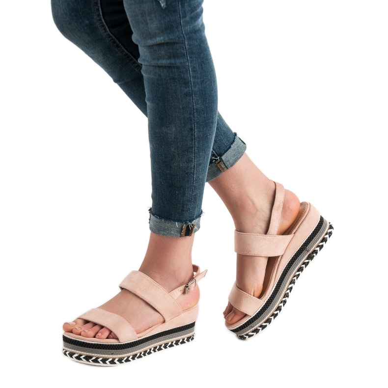 Primavera Sandálias Boho Wedge rosa 2