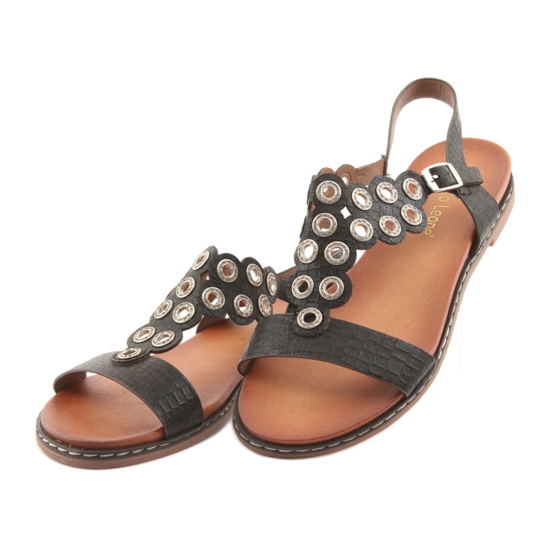 Sandálias femininas com strass preto por Sergio Leone 3