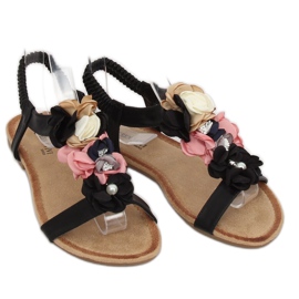 Sandálias pretas com flores 218-174 Preto 1