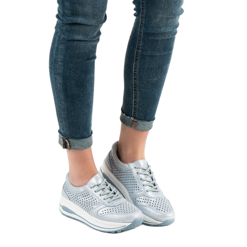 Filippo Sapatos de brocado de couro azul 2