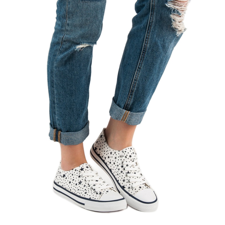 J. Star Tênis Bege Com Estrelas branco preto 2