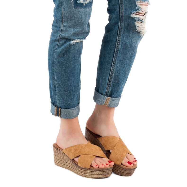 SHELOVET Sandálias Camel Wedge marrom 2