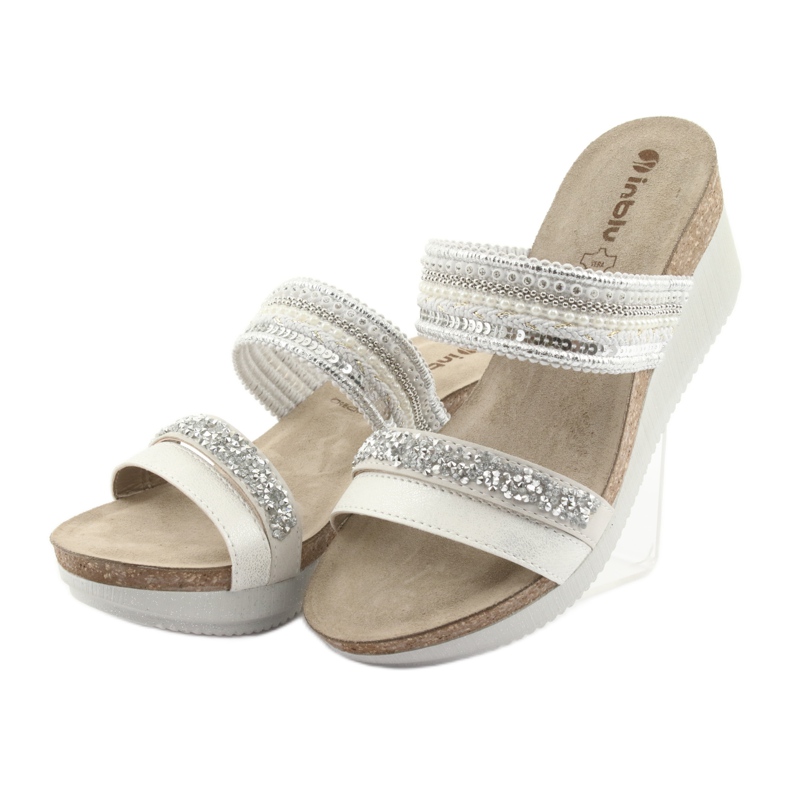 Chinelos INBLU EN010 de cunha prateada branco cinza 3