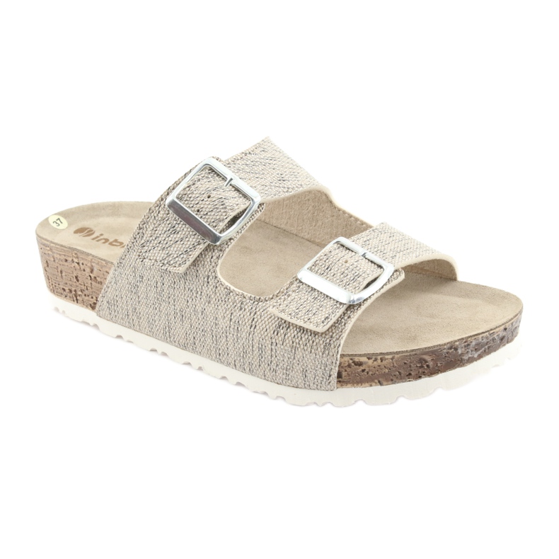 Chinelos femininos Inblu NM013 bege com partículas de prata castanho cinza 1