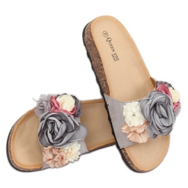 Chinelos cinza com flores 218-170 Gray roxo 1