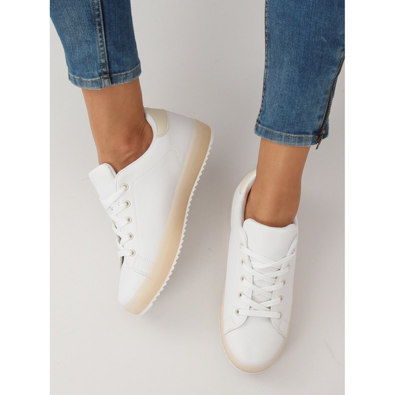 Tênis feminino branco e bege 9118 bege castanho 2