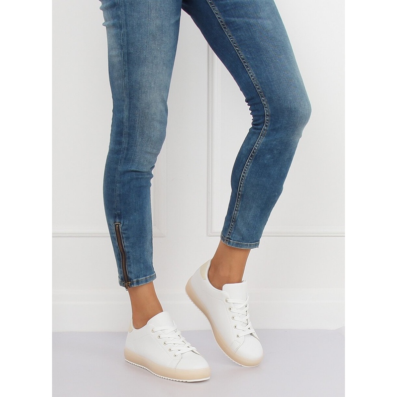 Tênis feminino branco e bege 9118 bege castanho 1