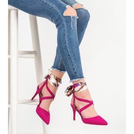 Milaya Stilettos amarrados com uma fita rosa 6