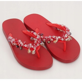 Chinelos vermelhos JH68 vermelhos com miçangas 2