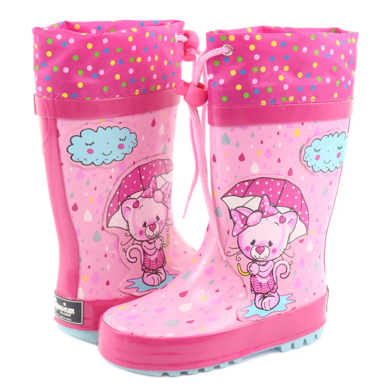 American Club Botas de chuva bebê gatinho americano azul rosa 4