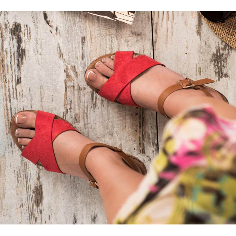 Primavera Sandálias de cunha marrom vermelho 1