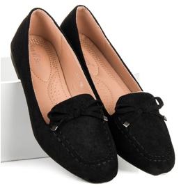 Small Swan Mocassins de camurça com laço preto 1