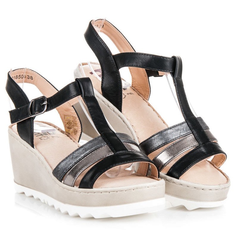 Kylie Sandálias de cunha preto 1