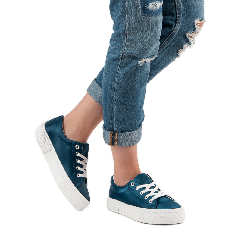 Kylie Tênis de cetim na plataforma azul 1