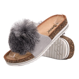 Seastar Chinelos com pompom cinza 2