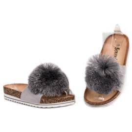 Seastar Chinelos com pompom cinza 1