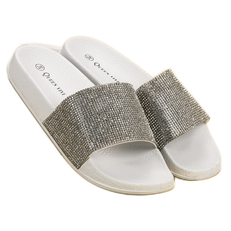 Queen Vivi Chinelos com cristais branco 1 Queen Vivi Chinelos com cristais branco 1