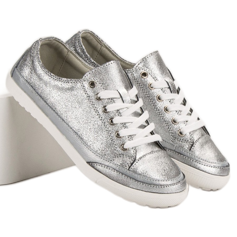 Filippo Tênis de couro prateado cinza 1