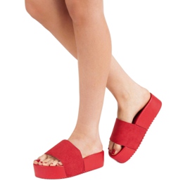 Anesia Paris Chinelos de camurça na plataforma vermelho 2