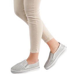 Goodin Slipons de couro prateado cinza 1