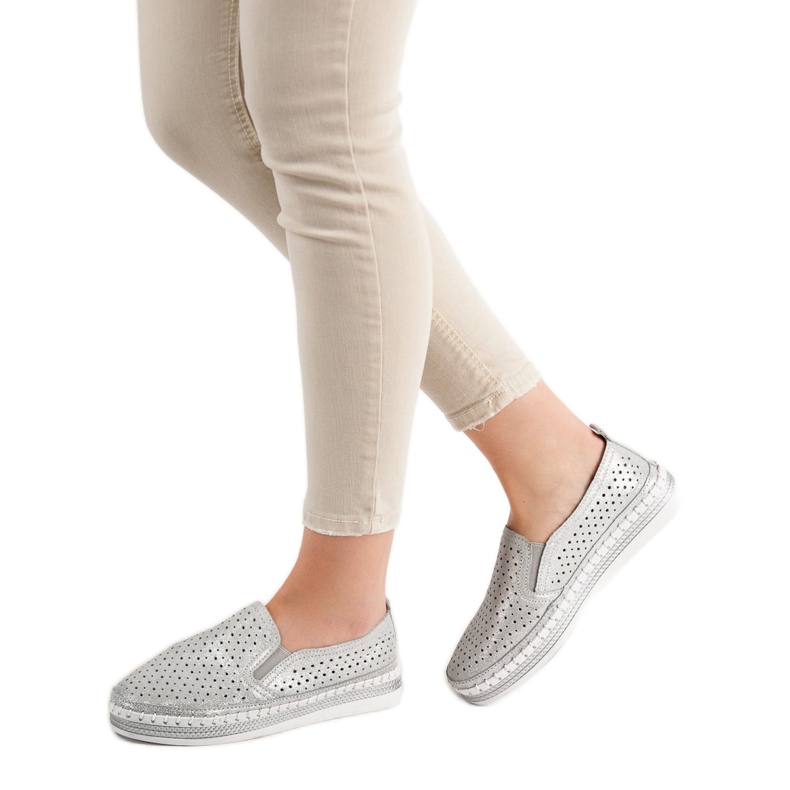 Goodin Slipons de couro prateado cinza 1