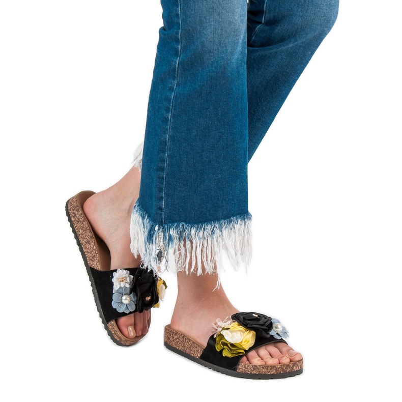 Cm Paris Chinelos com flores preto 2