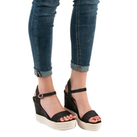 Ideal Shoes Sandálias de cunha elegantes preto 2